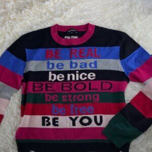 bebe Multicolor “Be You” Graphic Colorblock Long Sleeve Knit Top Size L